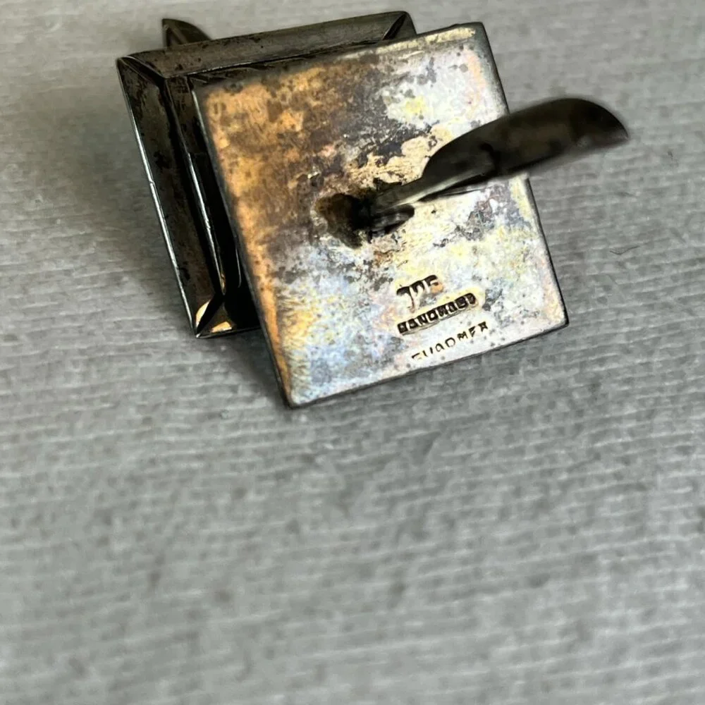 Vintage Silver Abalone Square Cuff Links Stamped 925/Handmade Formal Gift Weddin